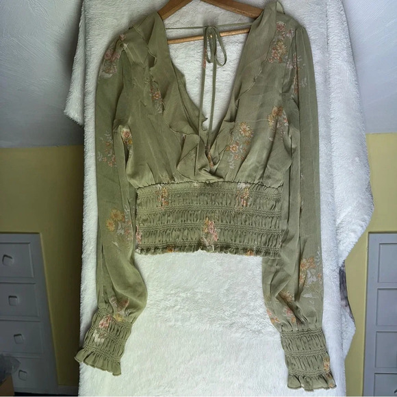 Free People Olive Floral Blouse - Picture 5 of 8